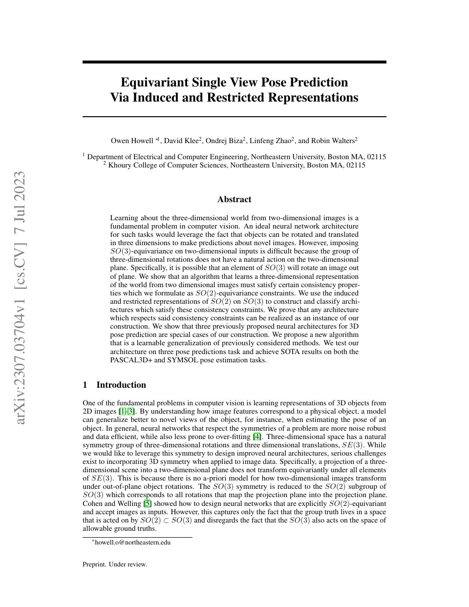 Equivariant Single View Pose Prediction Via Induced and Restriction Representations thumbnail