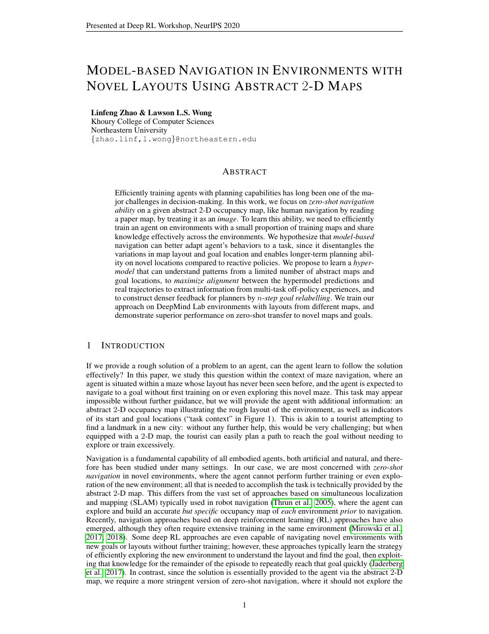 Model-based Navigation in Environments with Novel Layouts Using Abstract 2-D Maps thumbnail