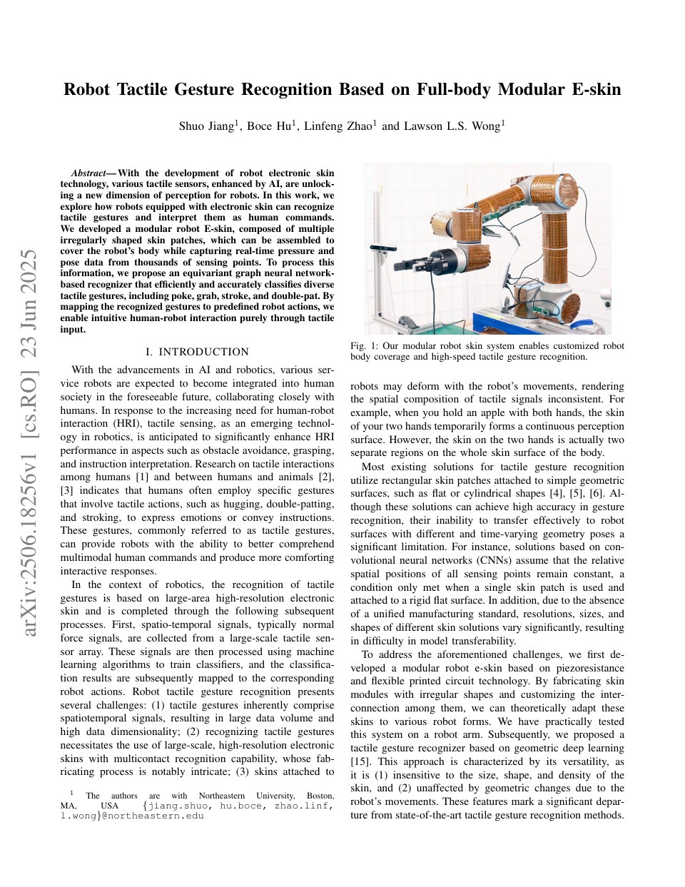 Robot Tactile Gesture Recognition Based on Full‑body Modular E‑skin thumbnail